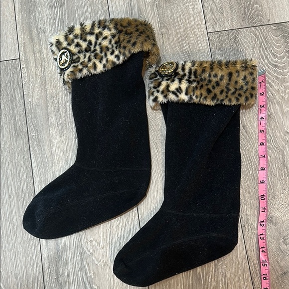 MICHAEL Michael Kors Black and Brown Leopard Trim Boot Socks - Picture 1 of 3